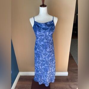 CDC 90s High Square Cowl Neck Floral Dress 4 Purple Ruffle Tie Back HOCO PROM